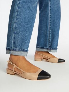 JustFab Two-Tone Slingback Flats in Beige and Black
